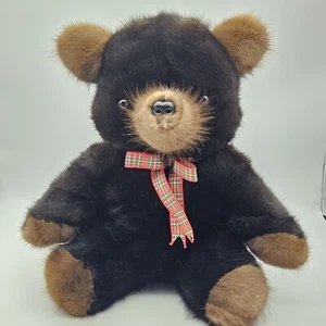 Luxury Mink Fur Natural Mahogany Brown & Demi Buff 14" Teddy Bear USA Mrsp $575 - Picture 1 of 6