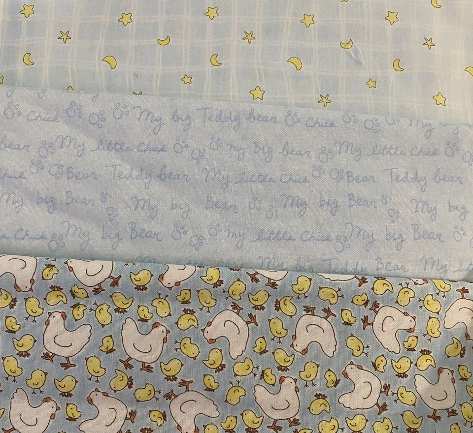 Baby Boy Chickens Hens Stars Quilt Craft Fabric Diy Blanket 1.5 Yard Lot OOP - Image 1 of 1