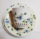 Vintage China Tea Trio. Blue/Grey Floral. Hand Painted M Rawcliffe Rishton