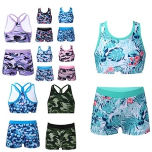 Kids Girl's Crop Top With Bottoms Training Swimwear Summer Swimsuit Practice - Picture 1 of 39