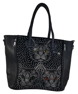 Shoppertasche Katzen - echte Strass-Steine - Katze Kater - Picture 1 of 3