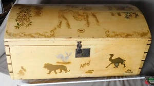 Antique folk art painted chest toy box original decorated 19th c. dome top pine - Picture 1 of 12