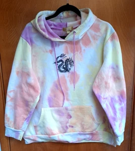Cult Favorite Size 1X Women Anti Social Tie Dyed Dragon Hoodie Kangaroo Pockets - Picture 1 of 11