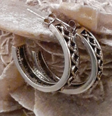 Brincos de argola de prata esterlina de dois tons Designer Barse 925 - Imagem 1 de 4