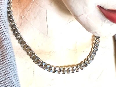 NWOT Brilliant Polished SSteel Edge Cut Cuban Curb Chain Unisex Collar Necklace - Imagem 1 de 4