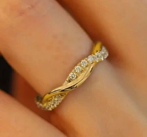 Anillo chapado en oro de 18 quilates torcido apilable delicado delicado anillo diamantes nuevo talla 60 S - Imagen 1 de 5