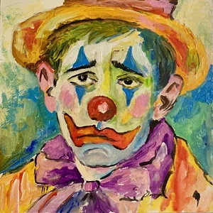 Handmade: Portrait Of A Sad Clown 6x6” Acrylic Painting. Circus Art - Picture 1 of 6