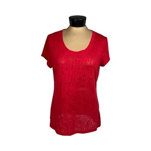 Kenneth Cole New York Short Sleeve Scoop Neck Red Tee Animal Print Size M Medium - Picture 1 of 13
