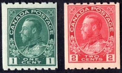 CANADA 1913 K. GEORGE V COIL STAMPS SC. #123-124 MINT NEVER HINGED - Image 1 of 2