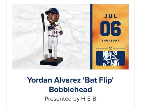 Yordan Alvarez Houston Astros Bat Flip Bobblehead SGA 7/6 SHIPS SAME DAY Cover