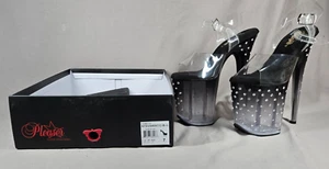 PLEASER STARDUST 808T KLAR/SCHWARZ MIT STRASSSTEINEN 7 IN ABSATZGRÖSSE 7 NEU IM KARTON OHNE DECKEL - Bild 1 von 2