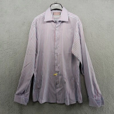 Thomas Pink Shirt Mens 16.5 Blue Red Stripe Slim Fit Cotton Cutaway Jermyn St - Image 1 of 4