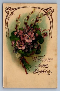 Postcard Vintage Wishing You A Happy Birthday Flowers Celebration Bouquet - Picture 1 of 2