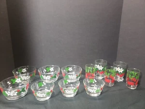 Vintage Libbey Himbeeren & Heidelbeeren 7 Müslischalen und 5 Saftgläser - Bild 1 von 11
