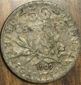 1909 FRANCE SILVER 50 CENTIMES COIN - Picture 1 of 2