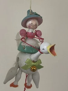 Vintage Kurt S Adler Pink Mother Goose Wooden Ornament Christmas Pull string - Picture 1 of 8