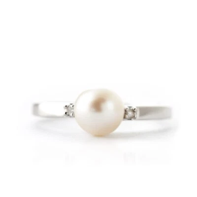 14K. SOLID GOLD RING WITH DIAMONDS & PEARL (White Gold) - Image 1 of 4