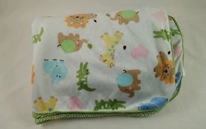 Just Born White Green Sherpa Blanket Alligator Giraffe Elephant Lion Rhino - Picture 1 of 2