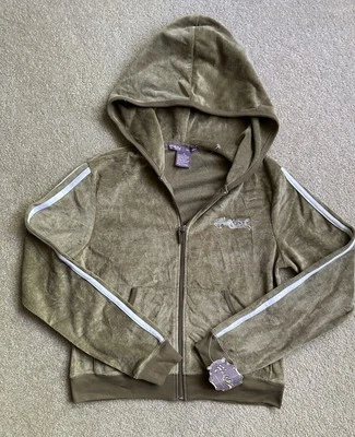 Nueva Sudadera con Capucha Y2K De Colección Hale Bob Logo Terciopelo Cremallera Completa Talla Pequeña Oliva Foto 1 de 4