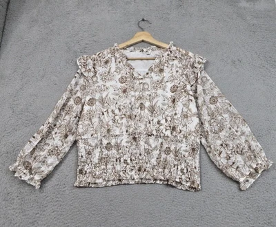 Camisa Boho Mujer Grande Pequeña Blanca Marrón Floral Cintura Calada Blusa Bohemia Foto 1 de 4