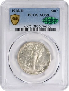 1918-D Walking Liberty Silver Half Dollar AU58 PCGS (CAC) - Picture 1 of 4