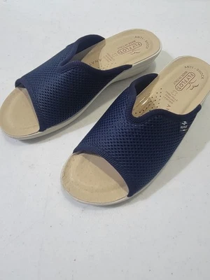 Sandalia mula de malla sin cordones Fly Flot para mujer EE. UU. 7-7,5 tela azul marino superior UE 38 Foto 1 de 4