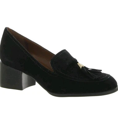 Naturalizer Trixie Size 8M Slip On Loafer Heels Black Suede Gold Tassel New $150 - Image 1 of 4