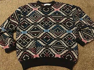 Vtg St. Croix USA Men’s Sweater 3D Knit Coogi Style Black Multicolor Size L - Picture 1 of 6