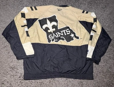 Jaqueta masculina vintage New Orleans Saints Pro Line Reebok GG dourada preta NFL sem zíper - Imagem 1 de 4