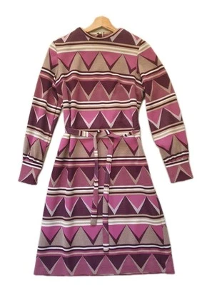 Винтажное женское платье M розовое бордовое с песком геометрическое на молнии около 1960-х 1970-х  - Изображение 1 из 4