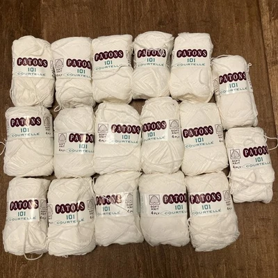 Lot of 17 VTG PATONS Courtelle 101 4 Ply Baby White Yarn 50 g, 100% Acrylic - Image 1 of 4