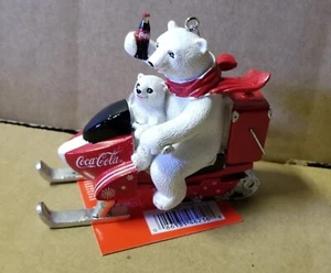 Kurt Adler Coca-Cola Eisbären auf Schneemobil 4-1/2 Zoll Harz Feiertag Ornament - Bild 1 von 5