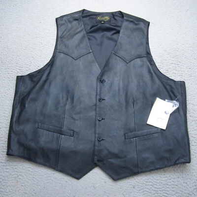 Chaleco Scully Vintage Para Hombres 54 Cuero Negro Botón Vaquero Occidental Motocicleta Foto 1 de 4