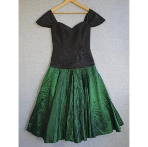 VTG Studibaker Hawk Dress Sz 12 Black Iridecent Green Fit Flare 80s Retro Tulle - Picture 1 of 17