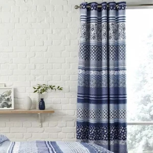 Catherine Lansfield HomeAdditions Santorini Eyelet Blue White 168cm W x 183cm D - Picture 1 of 1