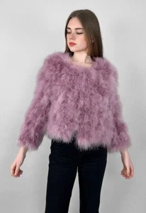 Dark Pink Ladies Vintage Style Marabou Feather Long Sleeve 3/4 Sleeve Jacket - Picture 1 of 5