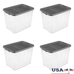 Durable Stackable Storage Bins W/ Lids Clear Plastic Containers 4 Count New - Picture 1 of 17