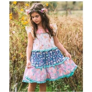 Wild Flowers Girls Dress Size 12 Floral Teapot Mixed Print Multicolor S18D120 - Picture 1 of 7
