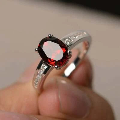 Sterling silver 925 Red Garnet January birthstone engagement Gift Ring For Women - Image 1 of 4