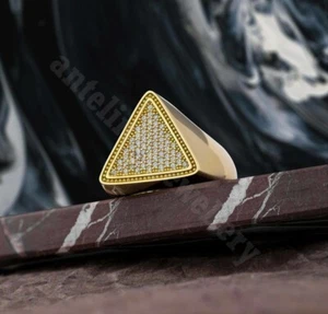 2.00 Ct Simulated Round Cut Diamond Men's Pinky Band Ring 925 Silver Gold Plated - Picture 1 of 8