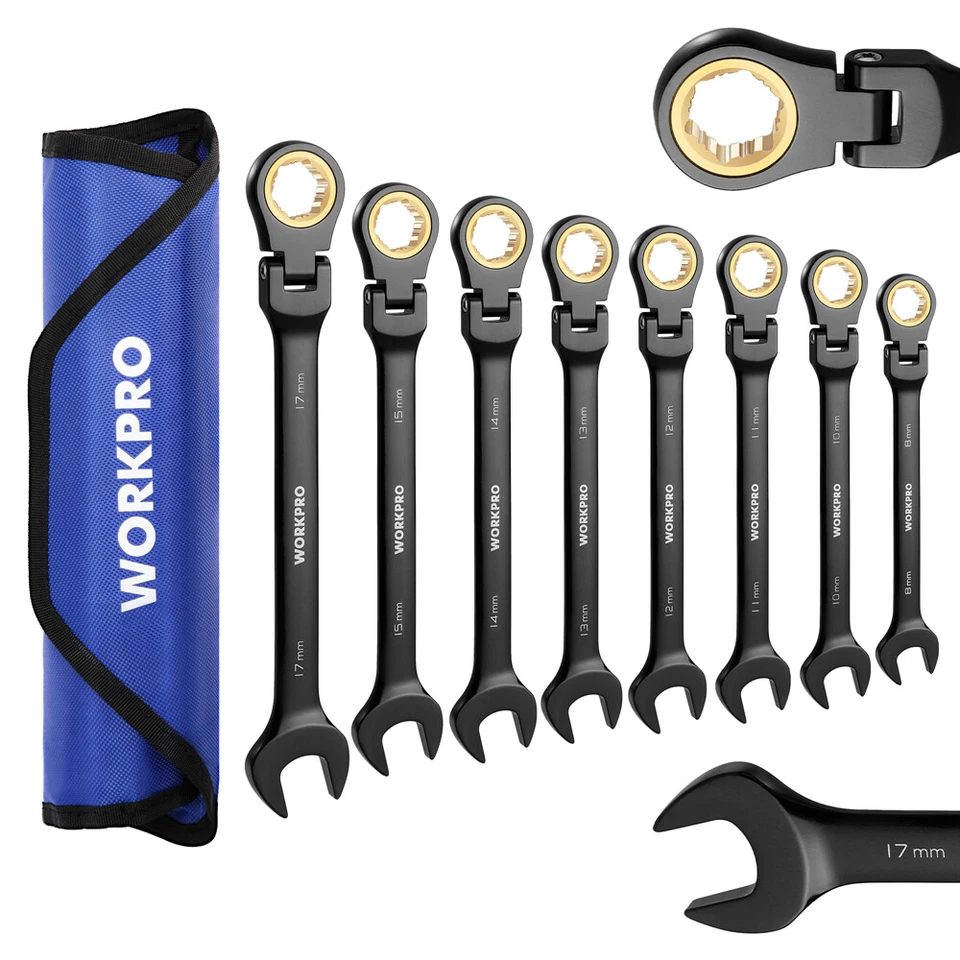 WORKPRO 8PCS Ratcheting Combination Wrench Set Metric 8-17mm Flex-Head Wrench - Image 1 of 4