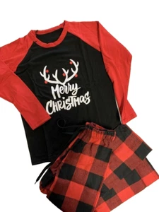 2pc Moose PJ's Holiday Pajamas MERRY CHRISTMAS Plaid Costume Child M 8-10 - Picture 1 of 2