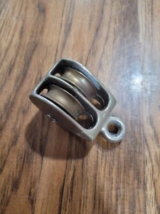 Small Vintage Stainless Steel And Brass 1 3/4" Diameter Double Pulley - Picture 1 of 8