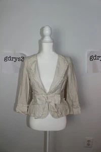 NWT Anthropologie idra Present Yourself Creme Linen Bow Blazer, Women's Sz 0 - Picture 1 of 11