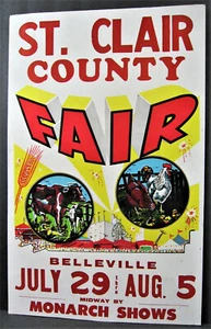Vintage St Clair County Fair Monarch Midway Shows Cardboard Sign Belleville - Picture 1 of 1