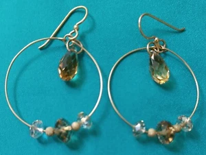 Yellow Goldfilled over 925 silver & Crystal Drop Earrings  - Picture 1 of 5