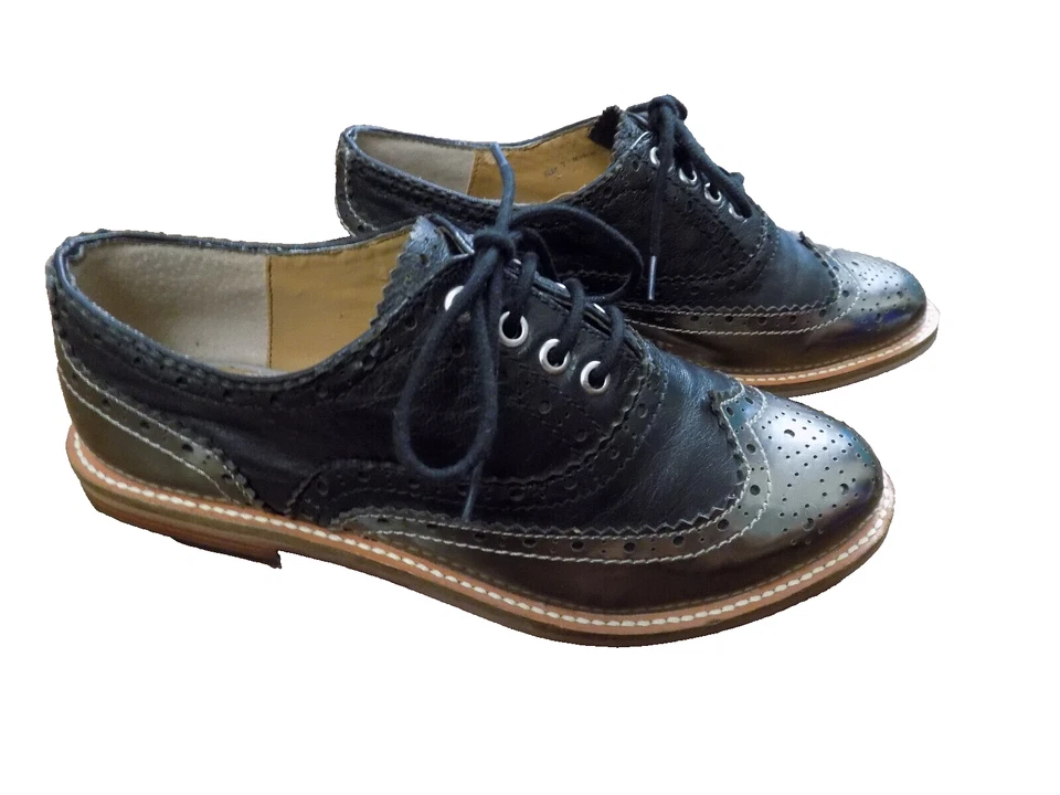 Dolce Vita RETRO Brogue Wingtip Oxford Lace Loafers Black Metallic Silver Tip 7 - Image 1 of 4