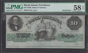 1860's $10 Rhode Island Providence R1235G18a PMG 58 EPQ