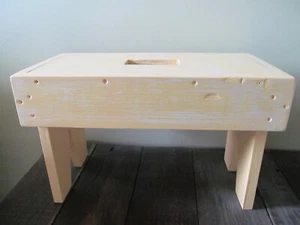 Taburete de pie de madera hecho a mano pintura amarilla envejecida soporte para plantas de granja - Imagen 1 de 7