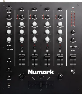Numark M6 USB Black DJ Mixer 4-Kanal Mischpult XLR Clubmixer 3-Band EQ LED Meter - Bild 1 von 3